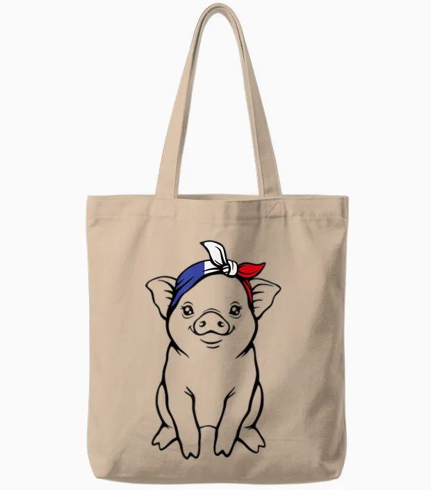 Cochon Avec Drapeau Français France Tote Bags in Natural