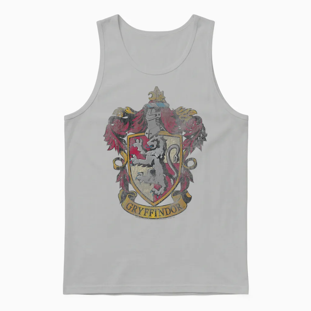 Harry Potter Distressed Gryffindor Crest T-Shirt, Gray, S Unisex Tank Top in Ash