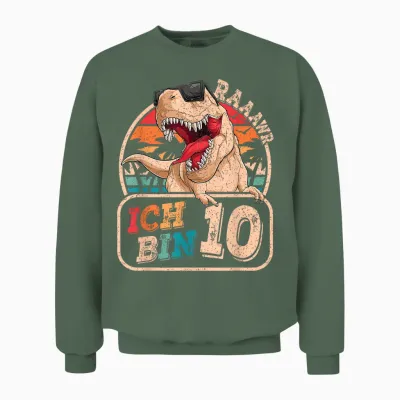 Ich Bin 10 Dinosaurier 10 Jahre Dino 10. Geburtstag Junge Unisex Sweatshirt - Military Green