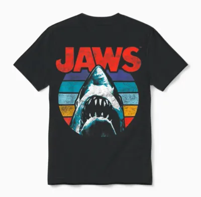Jaws Retro Colors Shark Rainbow Logo Unisex T-Shirt - Black