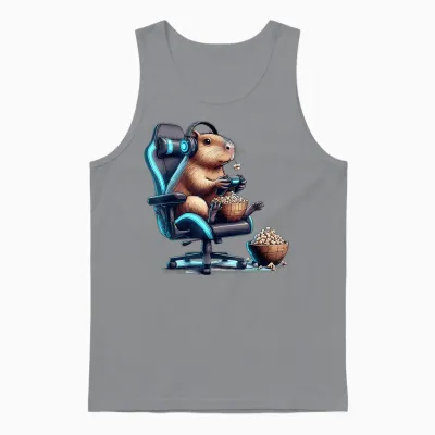 Capybara Gaming Controller Headset with Popcorn Animal Motif T-Shirt, Black Unisex Tank Top - Sport Grey