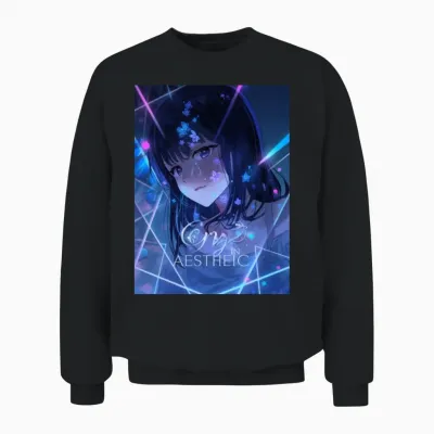 Anime Girl Cry in Neon Aesthetic Unisex Sweatshirt - Black
