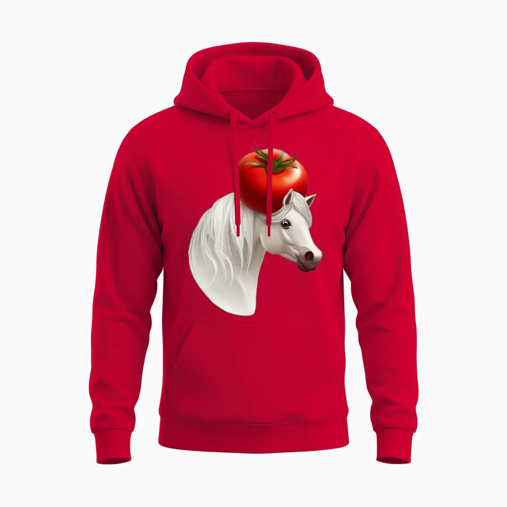 Tomato Head Horse - Lovers Unisex Hoodie in Red