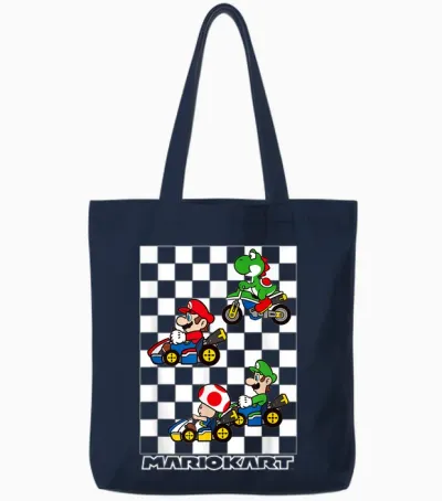 Mario Kart Racing Big Nintendo 4 Character Portrait Tote Bags - Navy