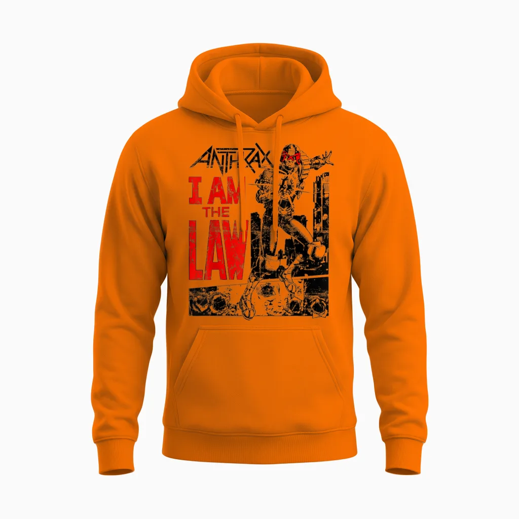 Anthrax - I'm the Law Comic T-Shirt, White, S Unisex Hoodie in Safety Orange
