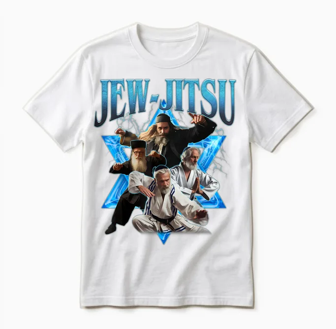 Jew Jitsu Karate Funny Hanukkah Jiu Jitsu Martial Arts Unisex T-Shirt in White
