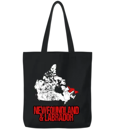 Newfoundland & Labrador Vintage Canada Map Tote Bags - Black