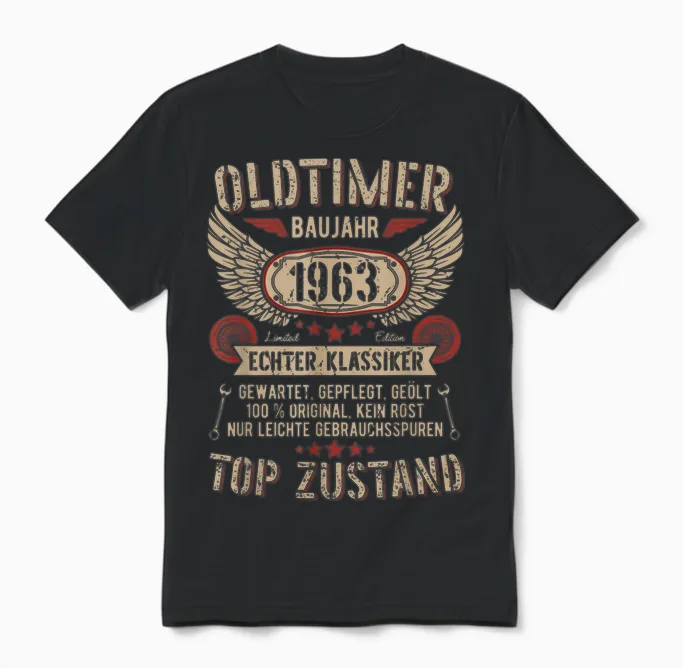 Oldtimer Baujahr 1963 Geboren Vintage Birthday Retro T-Shirt, Black Unisex T-Shirt in Black