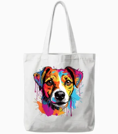 Jack Russell Terrier Dog Breed Pop Art Colorful T-Shirt, Black, S Tote Bags - White