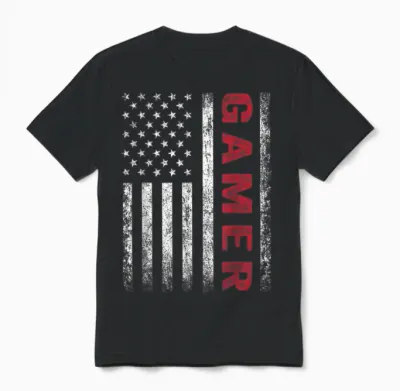 American Flag Funny Gamer Gift Video Games Boys Men Gaming Unisex T-Shirt - Black