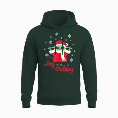 Star Wars the Mandalorian Grogu Joy to the Galaxy Holiday Unisex Hoodie - Forest