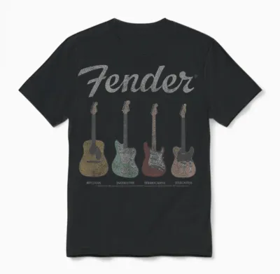 Fender Vintage Guitar Lineup T-Shirt Small Unisex T-Shirt - Black