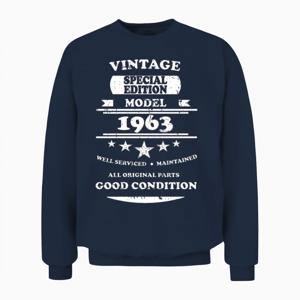 Vintage Retro White 1963 Unisex Sweatshirt - Navy
