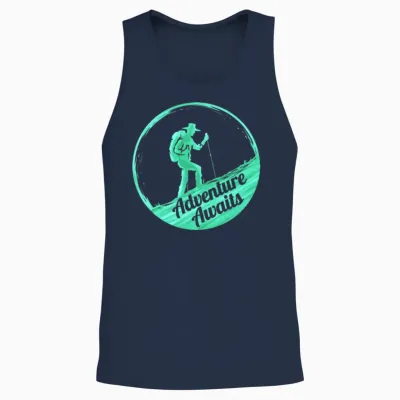 Adventure Awaits Dad Camping and Hiking Unisex Tank Top - Navy