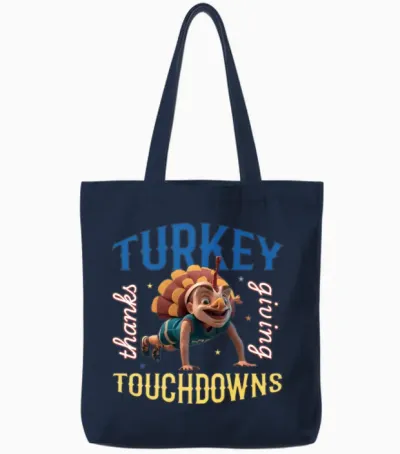 Turkey and Touchdowns Funny Thanks Giving Design Tote Bags - Navy