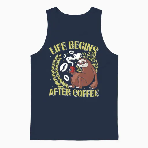 Office Colleague Life Begins After Coffee Unisex Tank Top in Navy