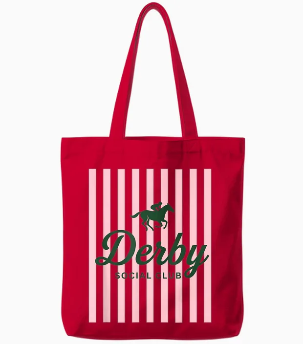 Funny Derby Social Club Vibes Friends Weekend Party Humor Tote Bags in Red