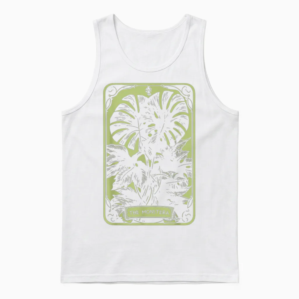 The Monstera Deliciosa Tarot Card | Green Witch Plant Lover Unisex Tank Top in White