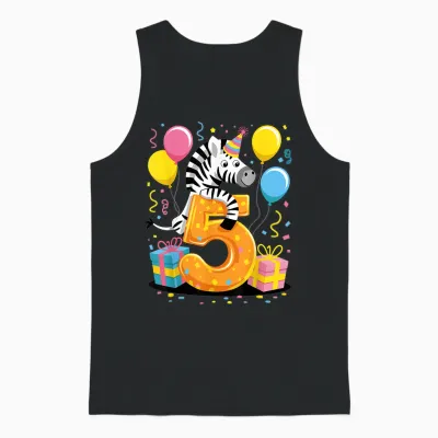 Zebra 5th Birthday Boy Girl 5 Years Fifth Five Zebra Unisex Tank Top - Black