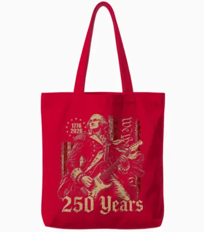 Vintage George Washington Playing Guitar 250 Years America Tote Bags - Red