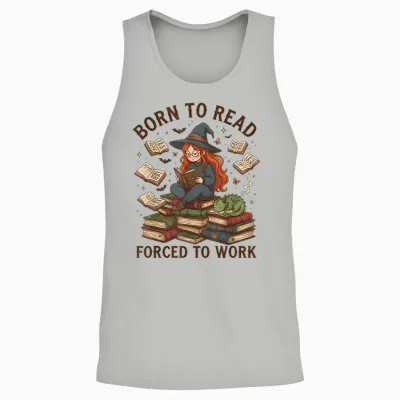Halloween Witch Books Enthusiast by Born to Read Forced to Work Unisex Tank Top - Ash