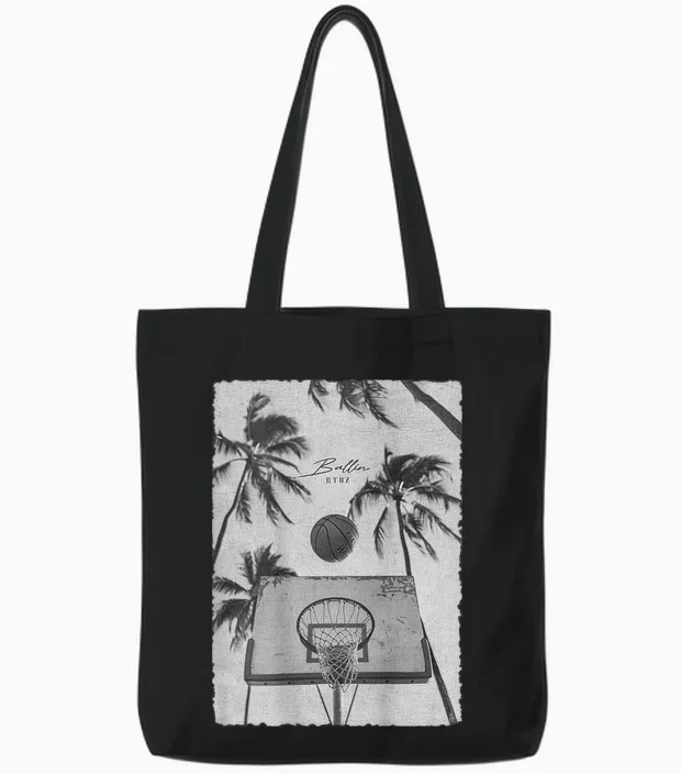Basketball Hip Hop Urban Edgy Y2k Backprint Streetwear Tote Bags in Black