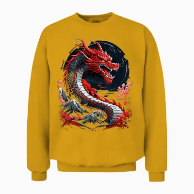 ästhetischer Japanischer Drache, Asiatischer Japanischer Anime, Japanischer Stil Unisex Sweatshirt - Gold