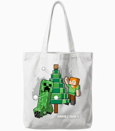 Minecraft Christmas Tree Snowball Fight with Alex Tote Bags - White
