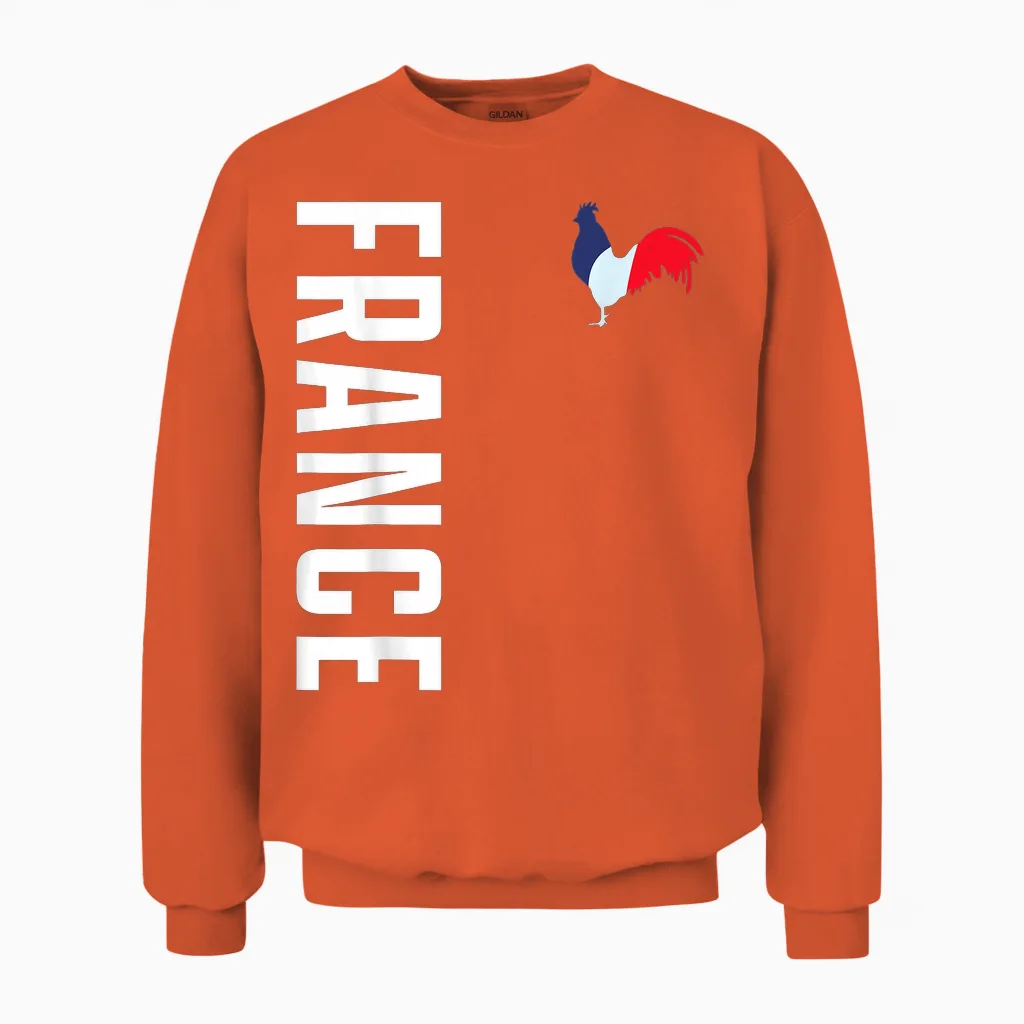 Frankreich Flagge Hahn Fan France Wappen Patriotisches Unisex Sweatshirt in Orange