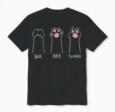 Ciseaux En Papier Minimaliste Motif Pattes De Chat Unisex T-Shirt - Black