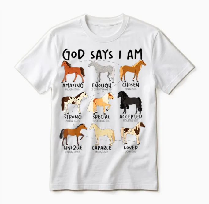 God Says I Am Horses Christian Women Girls Kids Boy Horse Unisex T-Shirt in White