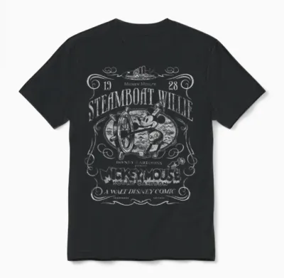 Disney 100 Mickey Mouse Steamboat Willie Poster Homage D100 Unisex T-Shirt - Black