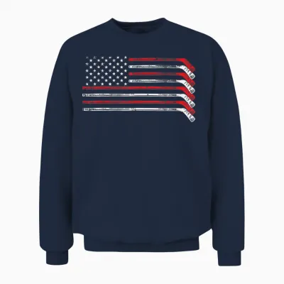 Ice Hockey Sticks Us Flag Patriotic Player Men Boys Unisex Sweatshirt - Navy
