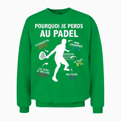 Why I Lose at Padel Padelist Pade Player Fans Humor Unisex Sweatshirt - Irish Green