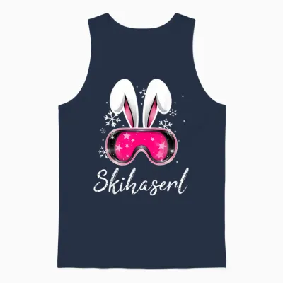 Skihaserl Aprés Ski Rabbit X Funny Ski Bunny Drawing T-Shirt, Black Unisex Tank Top - Navy