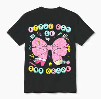 First Day of 2nd Grade Girls Coquette Back to School Unisex T-Shirt - Black