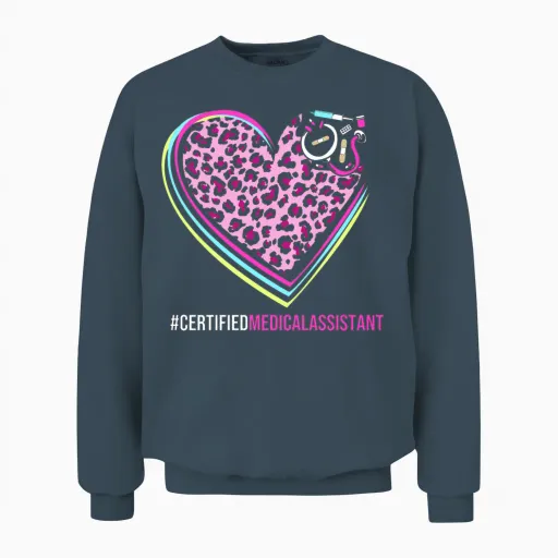 Leopard Print Cma Certified Medical Assistant Unisex Sweatshirt in Dark Heather
