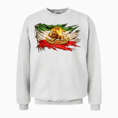 Iran Flag with Lion and Sun Emblem, Vintage Persian Heritage Unisex Sweatshirt - White