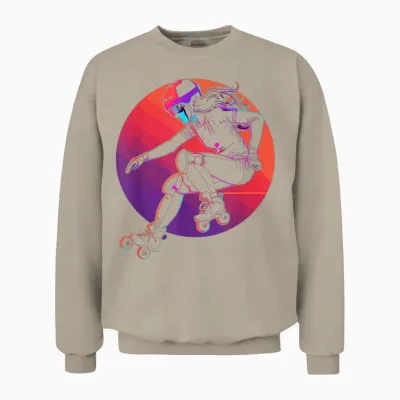 Graphic 90s Roller Skating Girl for Girls Unisex Sweatshirt - Sand