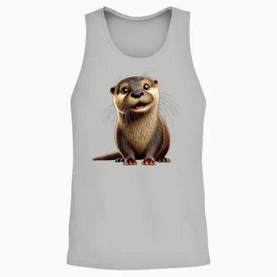 Adorable Otter Illustration T-Shirt, Black Unisex Tank Top - Ash