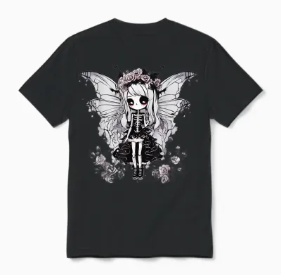 Skeleton Fairy Anime Goth Kawaii Unisex T-Shirt - Black