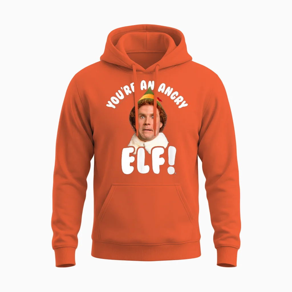 Elf You're an Angry Elf Funny Christmas Movie Unisex Hoodie in Orange