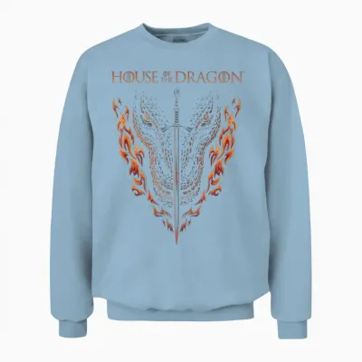 House of the Dragon Fire, Sword and Dragon Unisex Sweatshirt - Light Blue