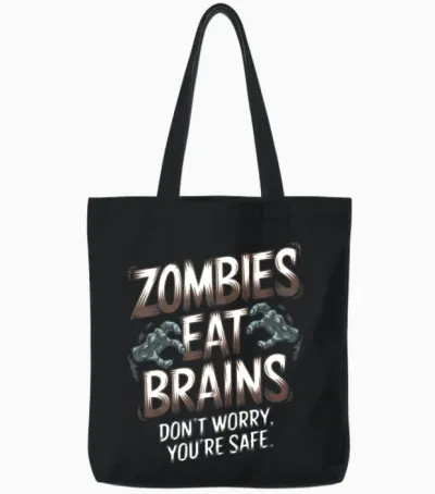Zombies Eat Brains Funny Halloween Tote Bags - Black
