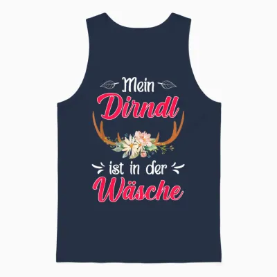 T-Shirt with German Text "mein Dirndl Ist in Der Wäsche" (my Dirndl, Black Unisex Tank Top - Navy