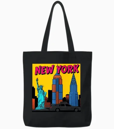 New York Pop Art Skyline Tote Bags - Black