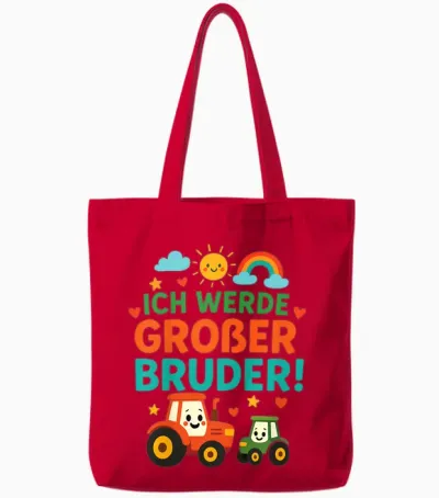 Kinder Ich Werde Großer Bruder 2026 Traktor Bauernhof Kinder Tote Bags - Red