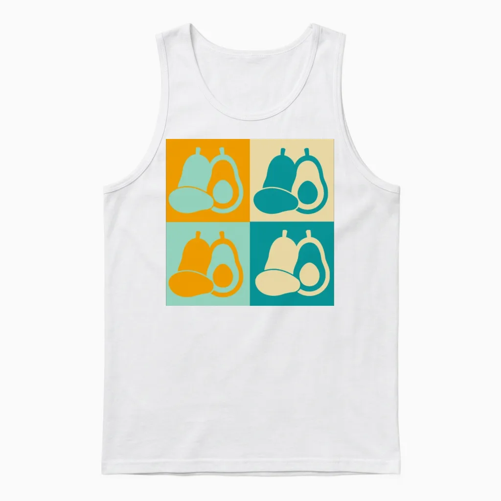 Colorful Retro Avocado Design Unisex Tank Top - White