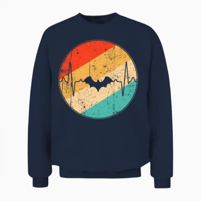 Bat Retro Heartbeat Unisex Sweatshirt - Navy