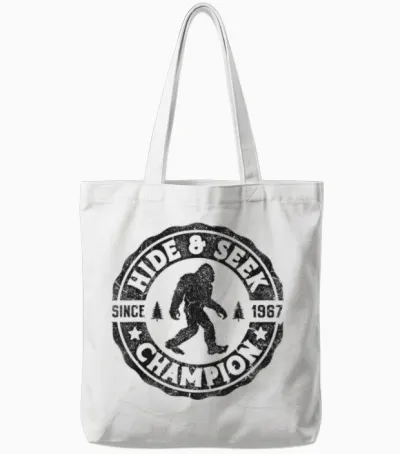 Bigfoot Hide and Seek Champion Funny Sasquatch Retro Vintage Tote Bags - White